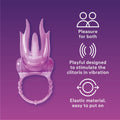 Pleasure for both; Playful designs to stimulate the clitoris in vibration; elastic material, easy to put on